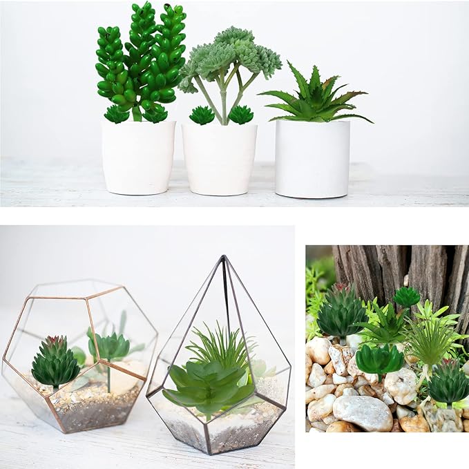 Succulents Plants Artificial, 22pcs Green Fake Succulents, Mini Faux Succulents for DIY Crafting Home Terrarium Floral Wall Garden Arrangement Office Decoration (Unpotted)