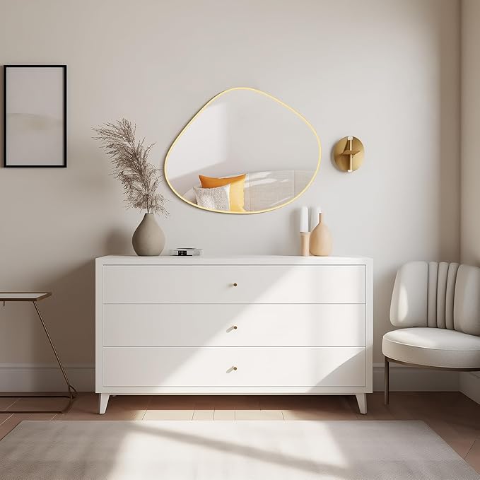 WallBeyond Asymmetrical Mirror, Irregular Wall Mirror for Bathroom, Abstract Wall Mirrors Decorative for Bedroom Living Room Entryway Hall, Mirrors for Wall Decor 28" H x 23" W, Gold