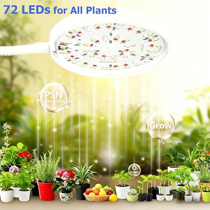 VC.Formark Adjustable Clip-On Grow Light with Timer, Full Spectrum LED Plant Light for Indoor Plants, 360° Gooseneck, 10-Level Dimmer, 3/9/12H Auto Cycle for Herbs, Succulents, Small Plants