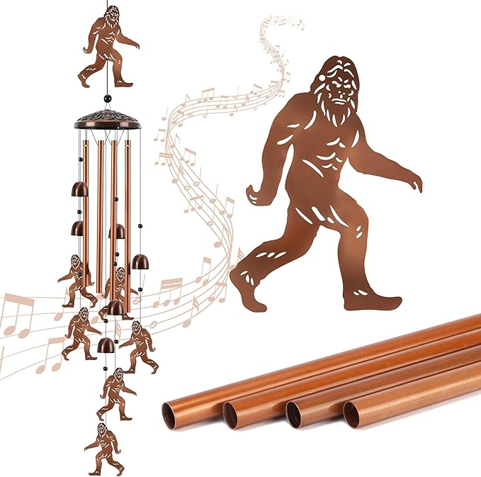 Bigfoot Wind Chimes for Outside, Metal Sasquatch Windchime with 4 Aluminum Tubes, Birthday Festival Housewarming Gift for Women/Men, Memorial Wind Chime for Outdoor/Indoor, Patio, Garden, Home Decor