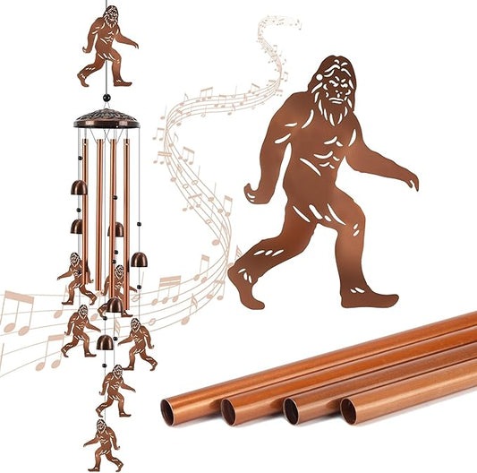 Bigfoot Wind Chimes for Outside, Metal Sasquatch Windchime with 4 Aluminum Tubes, Birthday Festival Housewarming Gift for Women/Men, Memorial Wind Chime for Outdoor/Indoor, Patio, Garden, Home Decor