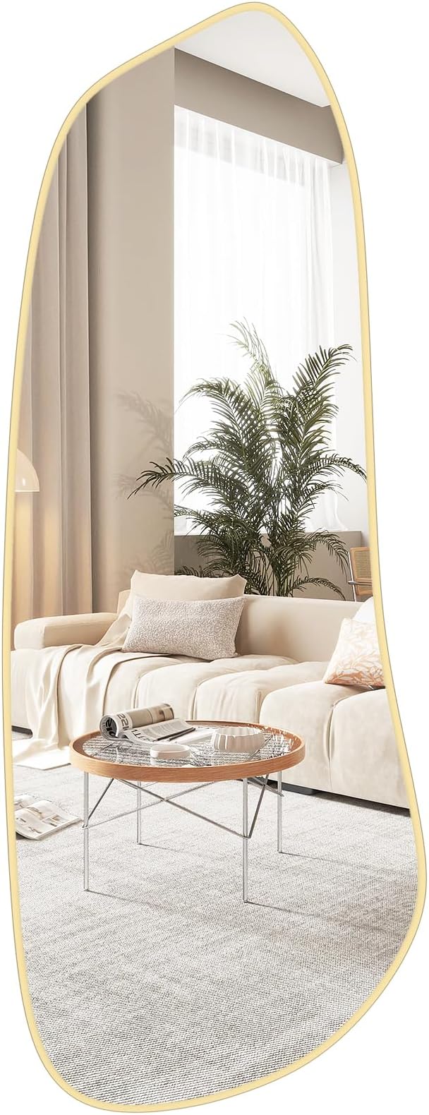 WallBeyond Irregular Wall Mirror, Asymmetrical Mirror Wall Mounted with Gold Framed for Living Room, Bathroom, Bedroom, Entryway Wall Decor, 46"×18", Gold