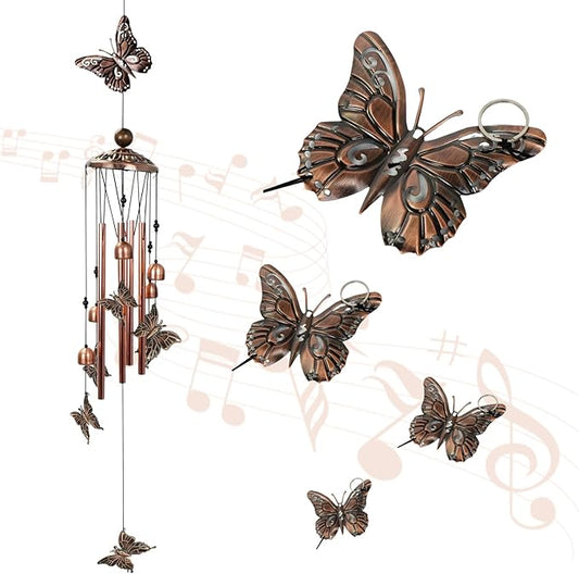 Copper Tone Animal Wind Chimes for Outdoors/Indoors - Butterfly Designs - Garden, Patio, Yard, Home Decor, for Women, Men, Mom, Birthday, Memorial, Housewarming (Butterfly)