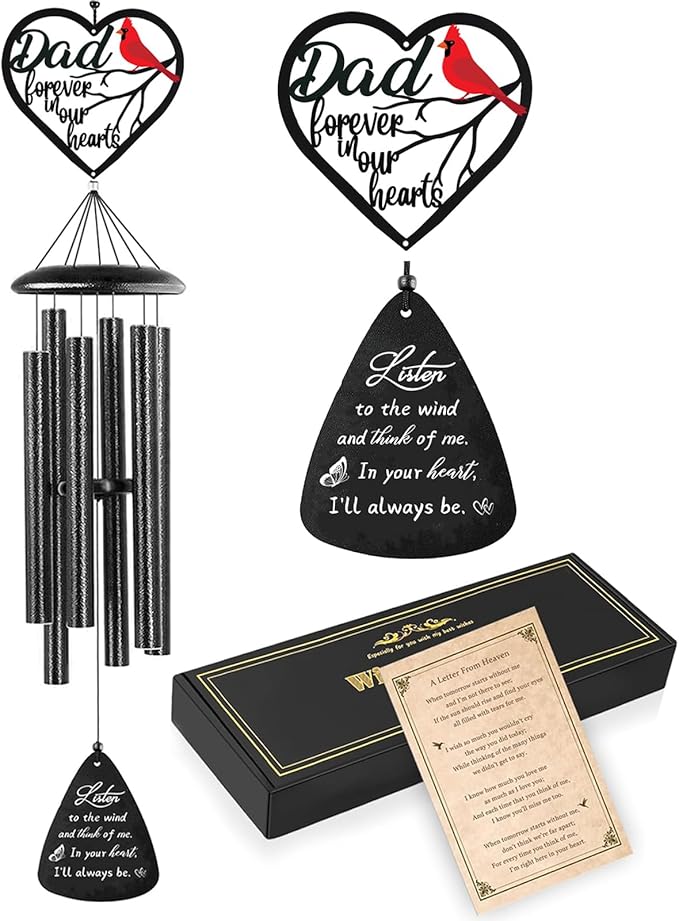 Sympathy Gifts for Loss of Dad, Memorial Wind Chimes for Loss of Father, Memorial Gifts for Loss of Father, Condolence Bereavement Gift in Memory of Papa, Black
