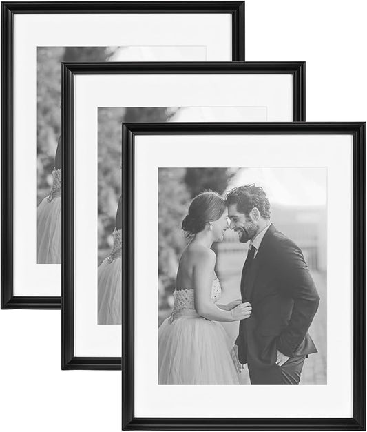 Kate and Laurel Adlynn Rectangle Picture Frame Set of 3, 14 x 18 matted to 11 x 14, Black, Modern Three-Piece Frame Set for Gallery Wall Frame Set in Living Room Wall Decor
