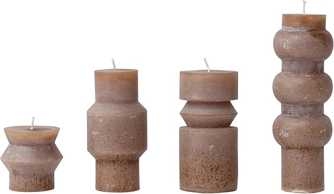 Creative Co-Op Unscented Totem Pillar, Cappuccino Candles, 3" L x 3" W x 3" H, Brown