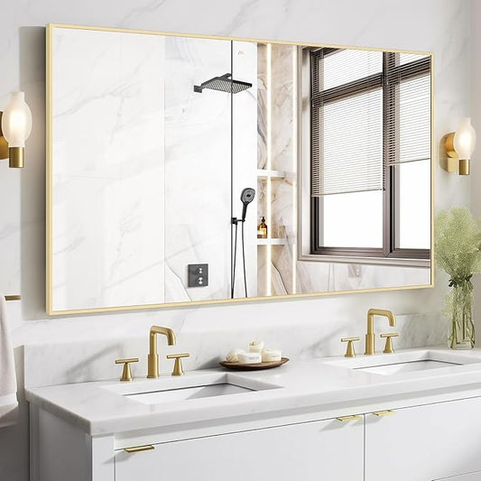 HOMECOOKIN Gold Mirror for Bathroom 28 x 48 Inch Rectangular Bathroom Mirror with Metal Frame, Bathroom Mirror for Over Sink, Hangs Horizontal or Vertical