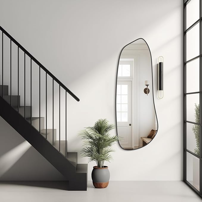 WallBeyond Irregular Wall Mirror, Asymmetrical Mirror Wall Mounted with Black Framed for Living Room, Bathroom, Bedroom, Entryway Wall Decor, 46"×18", Black
