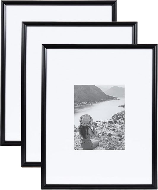 Kate and Laurel Adlynn Rectangle Picture Frame Set of 3; 16 x 20 matted to 8 x 10; Black; Modern Three-Piece Frame Set for Gallery Wall Frame Set in Living Room Wall Decor