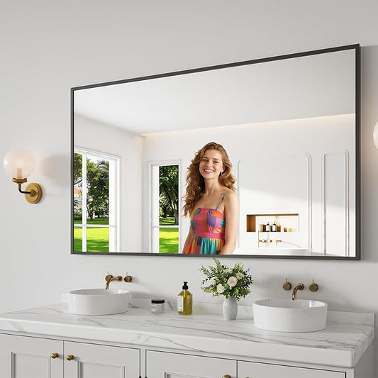 Koonmi Bathroom Mirror 36x60 Bathroom Wall-Mounted Mirrors, Modern Vanity Mirror for Bedroom, Living Room, Aluminum Alloy Frame Allow to Hang Horizontally or Vertically