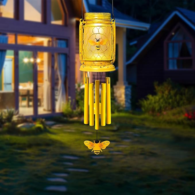 1 Pack Solar Bee Wind Chimes for Outside, Mother' s Day Gifts for Mom Women Grandma, Solar Mason Jar Wind Chime Light Unique Hanging Wind Chimes Outdoor, IP65 Waterproof for Yard Garden Terrace