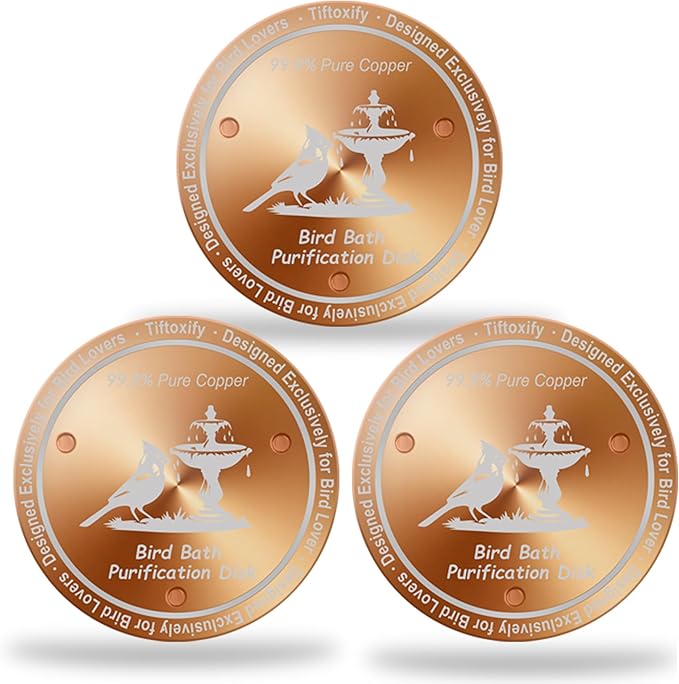 0.8mm Reinforced 99.99% Pure Copper Bird Bath Disk - Triple-Point Support Design for Physical Safe Water Maintenance, Universal Fit All-Season Outdoor Birdbaths Bowls, 3Pcs