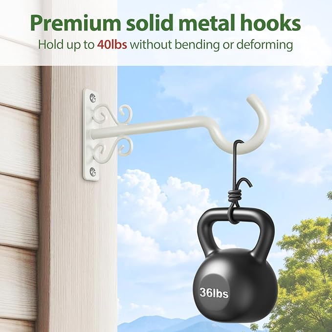BOLITE Plant Hangers, 6 Inch Hanging Plant Brackets Outdoor or Indoor, Wall Hooks for Hanging Hummingbird Feeders, Bird Feeders, Planters, Lanterns, Wind Chimes, String Lights, 2 Pack, Retro White
