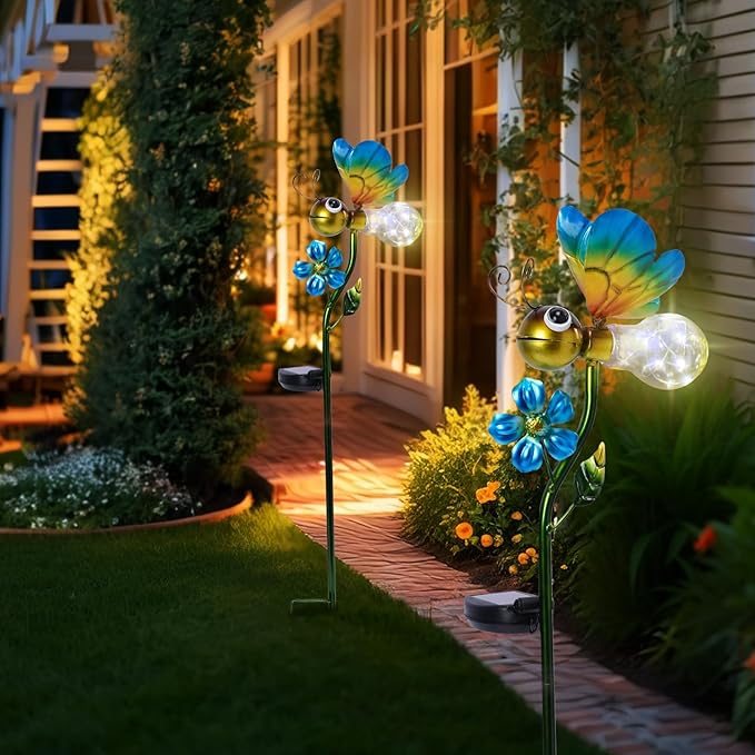 Bshine Solar Bee Outdoor Garden Decorative Lights, Waterproof Metal Stake Solar LED Lights Garden Decor Backyard, Pathway, Path, Lawn Ornaments for Mom
