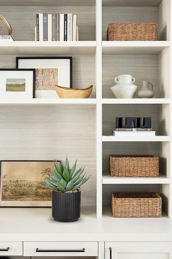 Briful Succulents Plants Artificial for Home Decor, Realistic Potted Fake Agave Plant, Black Ceramic Vase, Cute Aloe Maguey Faux Plant, Shelf Tables Decor, Modern Farmhouse Home Bathroom Decorations