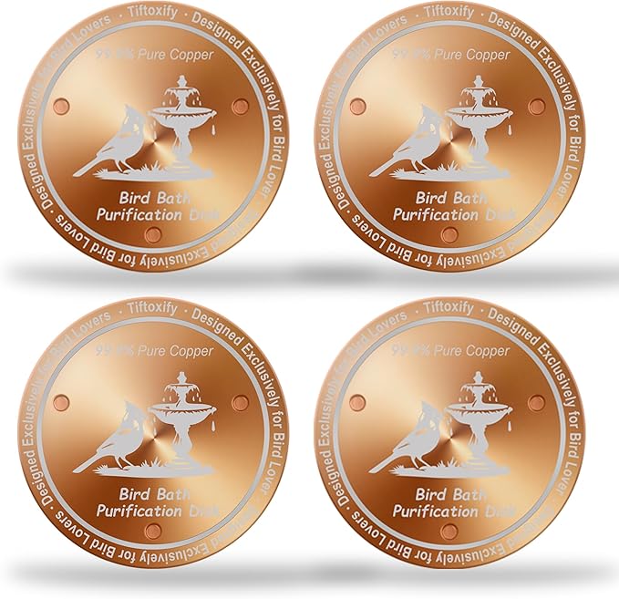 0.8mm Reinforced 99.99% Pure Copper Bird Bath Disk - Triple-Point Support Design for Physical Safe Water Maintenance, Universal Fit All-Season Outdoor Birdbaths Bowls, 4Pcs