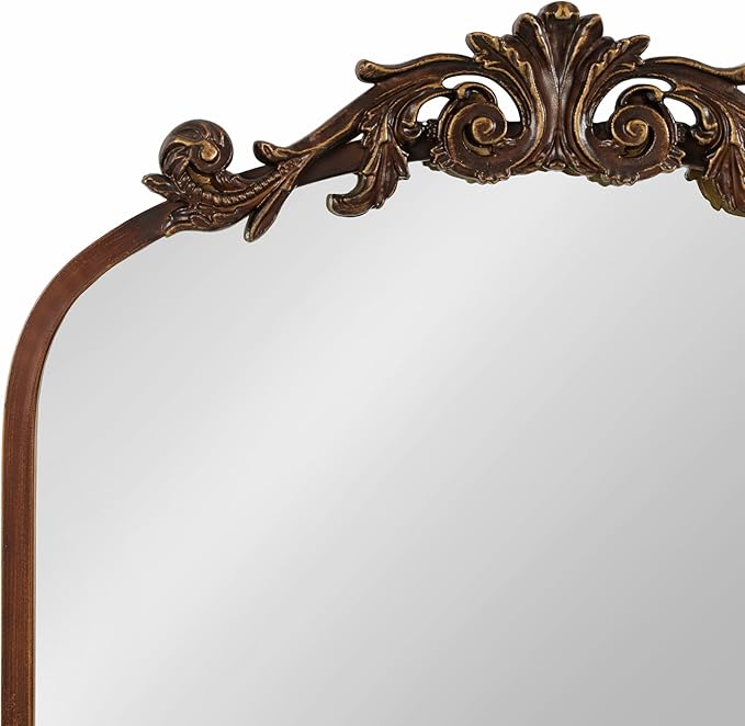 Kate and Laurel Arendahl Traditional Vintage Arch Mirror with Shelf; 21 x 32; Bronze; Baroque Antique Arched Wall Mirror with Functional Shelf and Ornate Frame