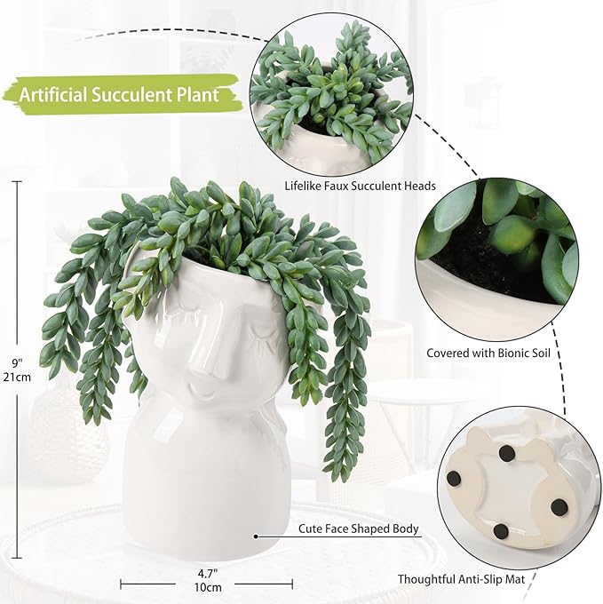 Fake Succulents Plants Artificial Succulents in Ceramic Pots Fake Potted Plants Faux Plants Indoor Fake Plants for Office, Desk, Shelf, Succulent Decor