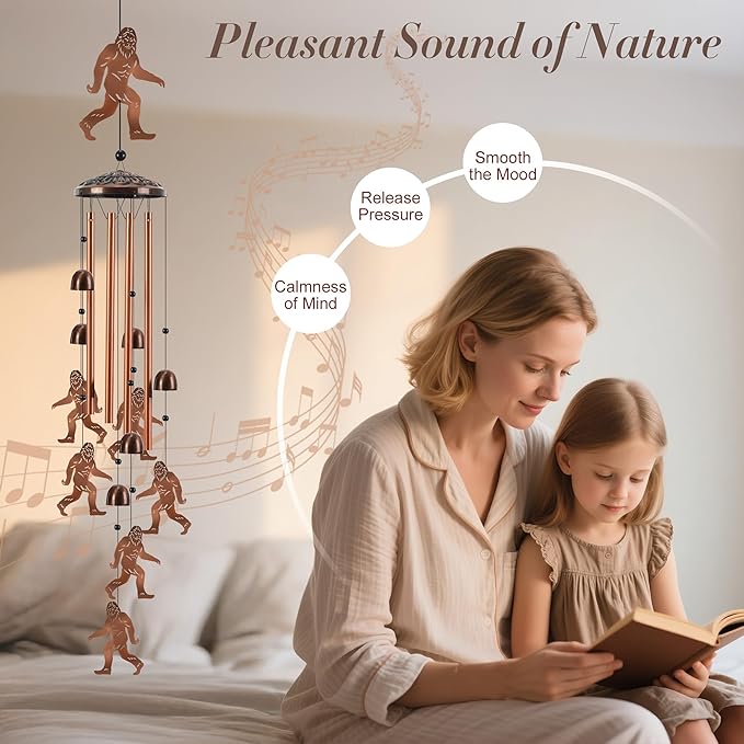 Bigfoot Wind Chimes for Outside, Metal Sasquatch Windchime with 4 Aluminum Tubes, Birthday Festival Housewarming Gift for Women/Men, Memorial Wind Chime for Outdoor/Indoor, Patio, Garden, Home Decor