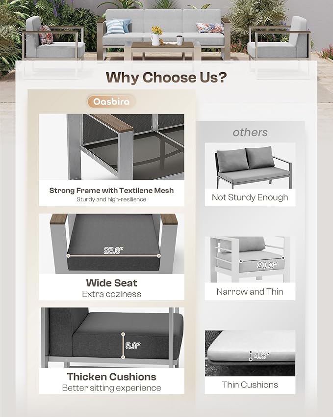 Aluminum Outdoor Patio Furniture, 1 Piece Loveseat, All-Weather Metal Modern Outside Sofa for Deck, Porch (LightGray)