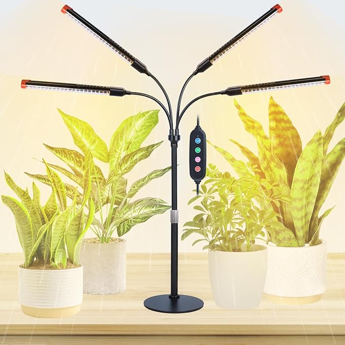 4-Head Desk Grow Lights for Indoor Plants, Seed Starting, Bonsai, Succulent, Cactus with Timer, 36W Table Top LED Plant Growing Lamps, Enough High-Intensity Like Sun, Best Gift for Plants Lover