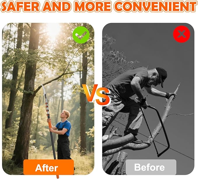 20FT Reach Pole Saw for Tree Trimming, Telescoping Tree Pruner Extendable with 3-12FT Extension Pole, Manual Saw for Yard, Garden, Patios