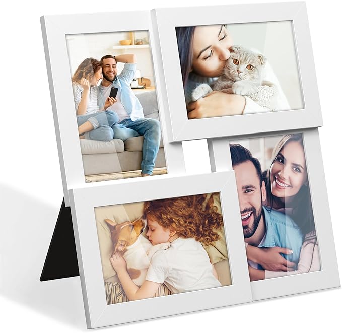 SONGMICS 4x6 Collage Picture Frames, Family Photo Collage Frame Set of 4 for Wall Decor, Glass Front, Wall Hanging or Tabletop, Cloud White URPF25WTV1