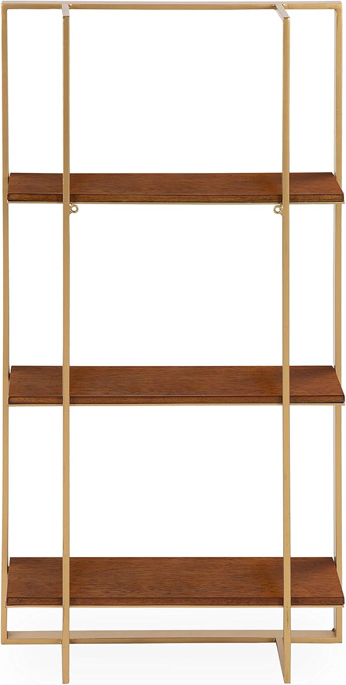 Kate and Laurel Kercheval Modern Wood Shelf, 15"x 32", Walnut Brown and Gold, Practical Mid-Century Wall Decor