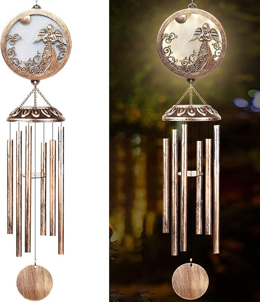 Solar Angel Wind Chimes for Outside-Memorial Wind Chimes- Memorial Wind Chime for Garden/Patio Decor Gifts for Mom Women-Loss of Loved One (33 Inch Deep Tone)