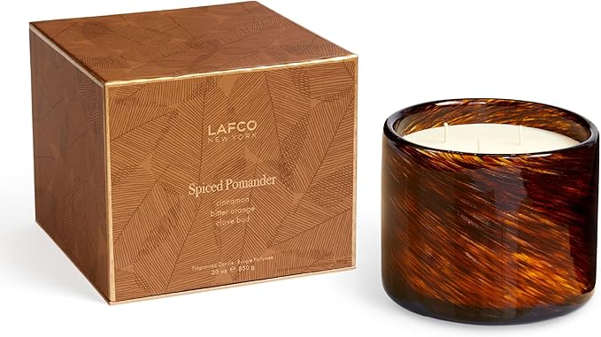LAFCO New York Fall 3-Wick Candle, Spiced Pomander - 30 oz - 120-Hour Burn Time - Reusable, Hand Blown Glass Vessel - Made in The USA