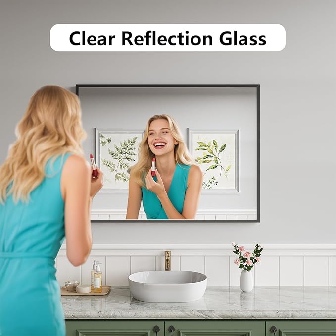 Koonmi Bathroom Mirror 30x40 Black Bathroom Wall-Mounted Mirrors, Modern Vanity Mirror for Bedroom, Living Room, Aluminum Alloy Frame Allow to Hang Horizontally or Vertically