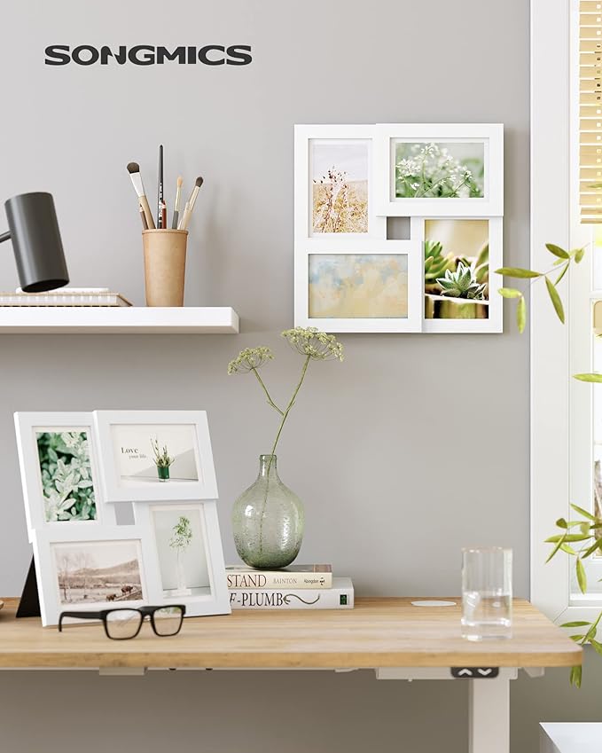 SONGMICS 4x6 Collage Picture Frames, Family Photo Collage Frame Set of 4 for Wall Decor, Glass Front, Wall Hanging or Tabletop, Cloud White URPF25WTV1