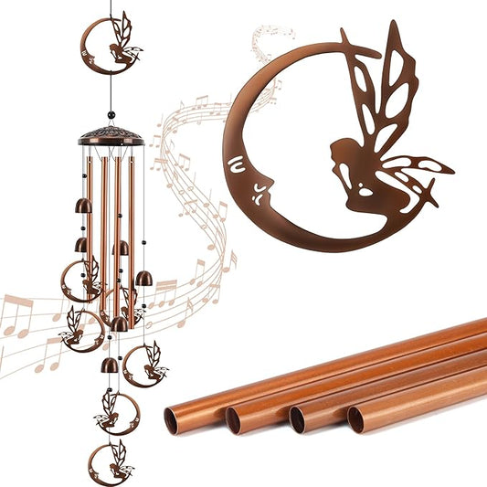 Fairy Wind Chimes for Outside, Metal Wind Chimes Outdoor with 4 Aluminum Tubes Metal Windchimes with S Hook Memorial Windchimes Hanging Garden Decor for Home, Patio, Birthday Gifts Memorial Gift