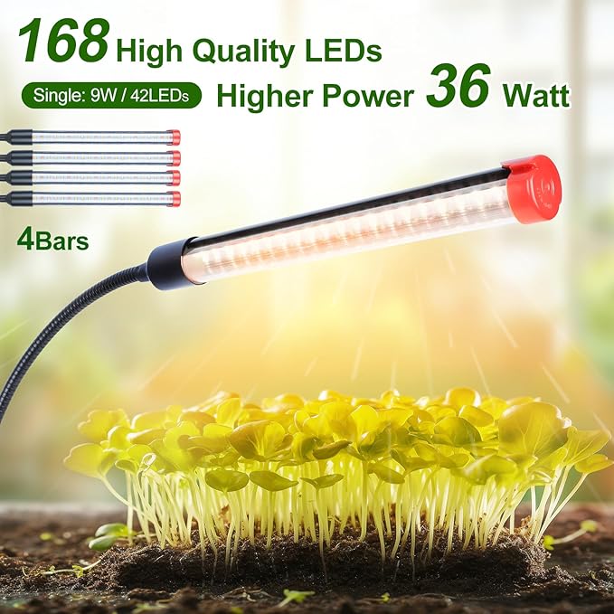 4-Head Tripod Stand Grow Lights for Tall House Plants, Seed Starting, Bonsai Tree with Timer, 36W Standing LED Plant Growing Lamps, Enough High-Intensity Like Sun, Best Gift for Plants Lover