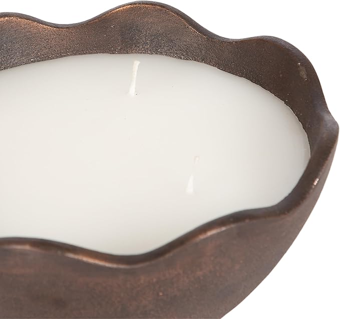 Kate and Laurel Alessia Scalloped Round Metal Candle Bowl, 8 Inch Diameter, Bronze, Modern Three-Wick Unscented Candle with Decorative Bowl for Living Room Decor