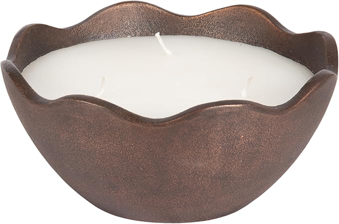 Kate and Laurel Alessia Scalloped Round Metal Candle Bowl, 8 Inch Diameter, Bronze, Modern Three-Wick Unscented Candle with Decorative Bowl for Living Room Decor
