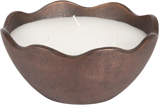 Kate and Laurel Alessia Scalloped Round Metal Candle Bowl, 8 Inch Diameter, Bronze, Modern Three-Wick Unscented Candle with Decorative Bowl for Living Room Decor