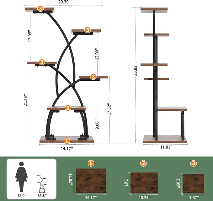 JUSTOGO Plant Stand Indoor with Grow Lights - 6 Tiered Plant Shelf Indoor, 36“ Corner Plant Stands for Indoor Plants Multiple, Metal Curved Flower Holder Display Rack for Patio, Balcony, Home Decor