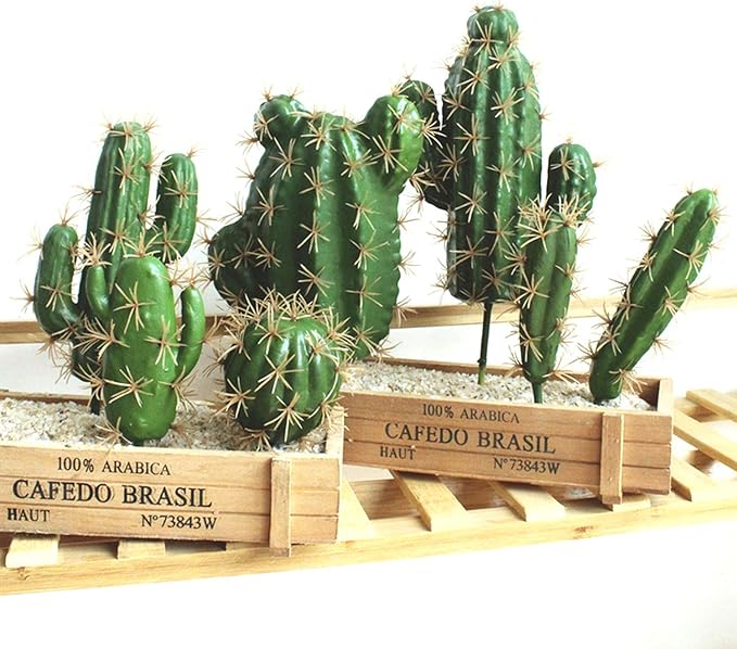 FagusHome Artificial Cactus Decor Faux Cactus Plant Fake Succulents Plants Artificial Cacti 4 Pieces Unpotted Indoor Home Décor Fake Cactus Stems
