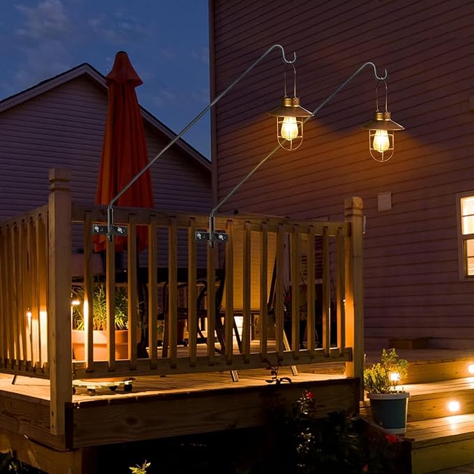 ERYTLLY 2 Packs Extended Rail Hook Fence Deck Bird Feeder Hook 360 Degree Rotary and Length Adjustable Plant Bracket for Feeders, Planters, Suet Baskets, Lanterns, Wind Chimes and More