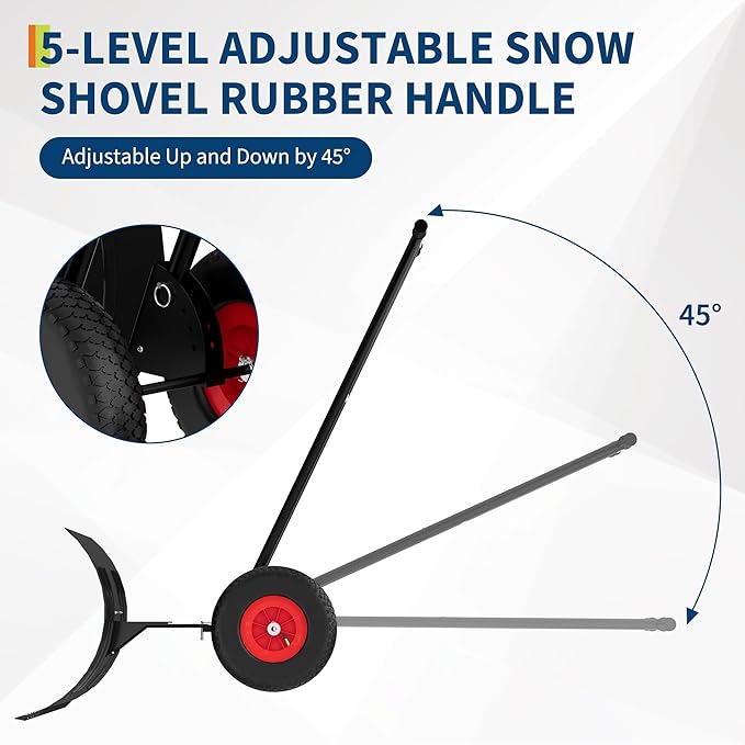 40 inch Wide Metal Snow Shovel with Wheels, Heavy Duty Snow Pusher with 5-Position Angled Blade & Adjustable Handle, Perfect for Driveway, Doorway & Sidewalk
