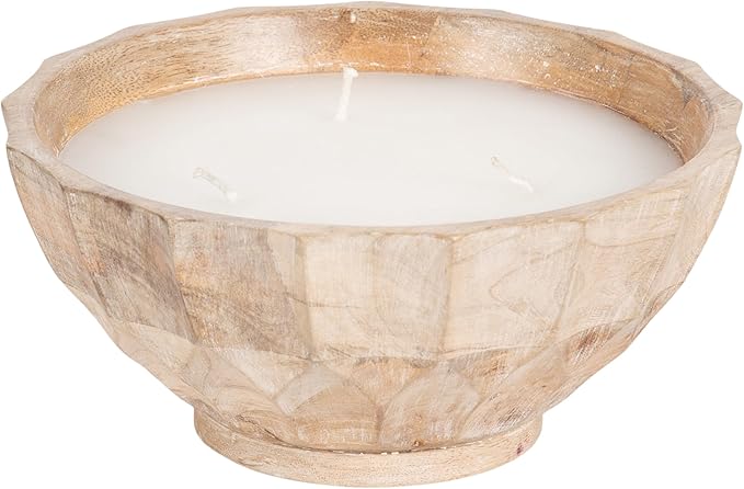 Kate and Laurel Plete Round Pleated Wood Candle Bowl, 8 Inch Diameter, Light Natural, Modern Scalloped Three-Wick Unscented Candle with Decorative Bowl for Living Room Decor
