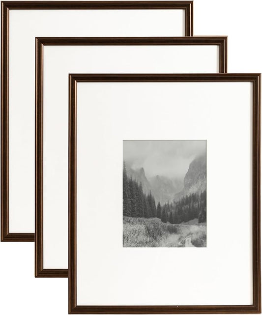 Kate and Laurel Adlynn Rectangle Picture Frame Set of 3; 16 x 20 matted to 8 x 10; Bronze; Vintage Three-Piece Frame Set for Gallery Wall Frame Set in Living Room Wall Decor