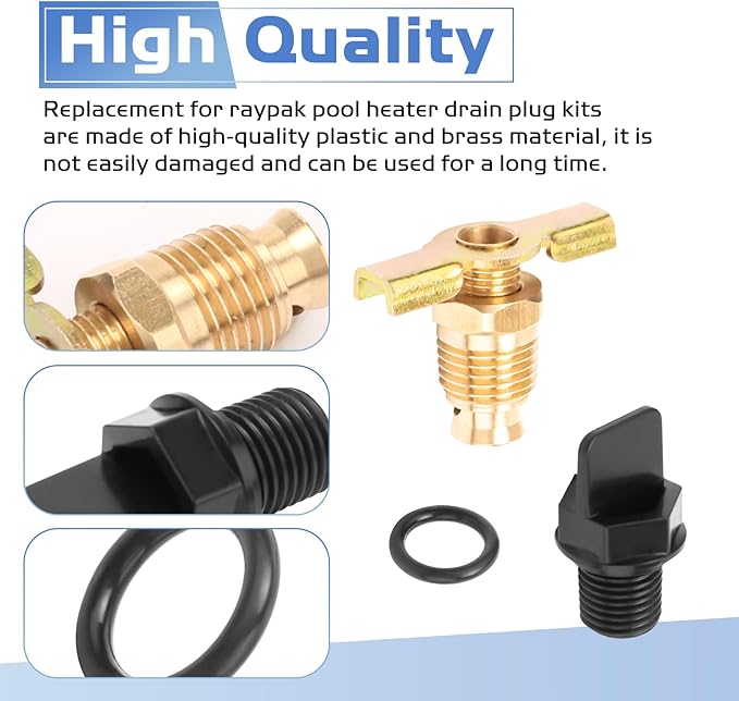 006721F Pool Heater Drain Plug Compatible with Raypak Capron Drain Plug, Pool Heater Parts Fits for Raypak RP2100 Digital Gas Models R185A-R405A, R185B-R405B, 206A-406A, 207A-407A