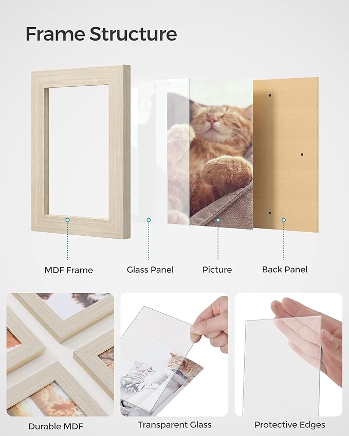 SONGMICS 4x6 Collage Picture Frames, 12-Pack Photo Collage Frame for Wall Decor, Glass Front, Assembly Required, Natural Beige URPF022N01