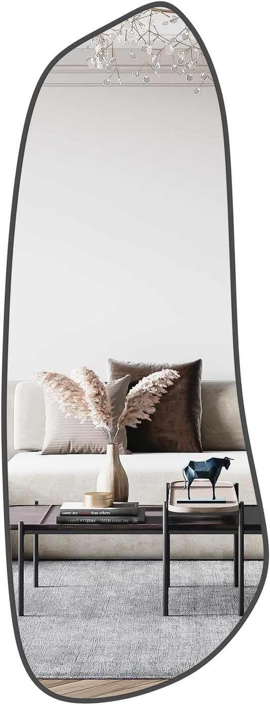 WallBeyond Irregular Wall Mirror, Asymmetrical Mirror Wall Mounted with Black Framed for Living Room, Bathroom, Bedroom, Entryway Wall Decor, 46"×18", Black