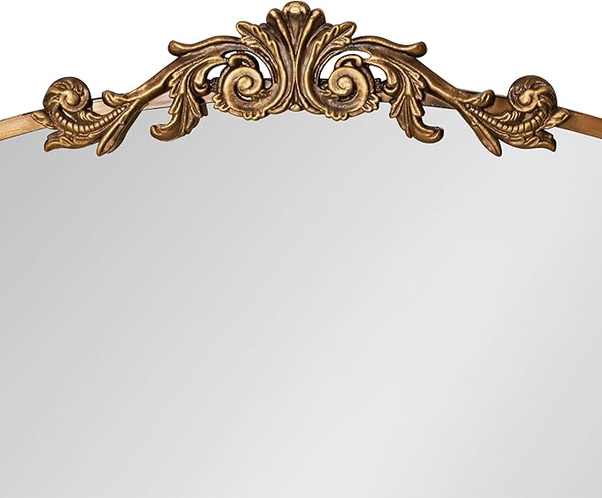 Kate and Laurel Arendahl Traditional Vintage Arch Mirror with Shelf; 33 x 26; Gold; Baroque Antique Arched Wall Mirror with Functional Shelf for Use as Vanity Bathroom Mirror or Cute Nursery Mirror