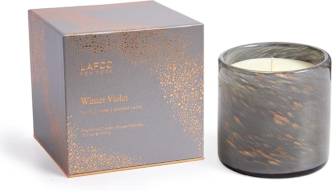 LAFCO New York 2025 Holiday Signature Candle, Winter Violet - 15.5 oz - 90-Hour Burn Time - Reusable, Hand Blown Glass Vessel - Made in The USA