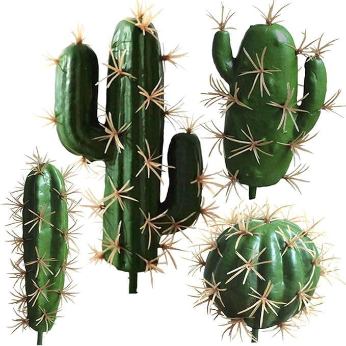 FagusHome Artificial Cactus Decor Faux Cactus Plant Fake Succulents Plants Artificial Cacti 4 Pieces Unpotted Indoor Home Décor Fake Cactus Stems