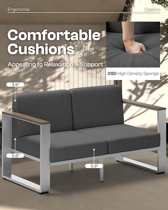 Aluminum Outdoor Patio Furniture, 1 Piece Loveseat, All-Weather Metal Modern Outside Sofa for Deck, Porch (LightGray)